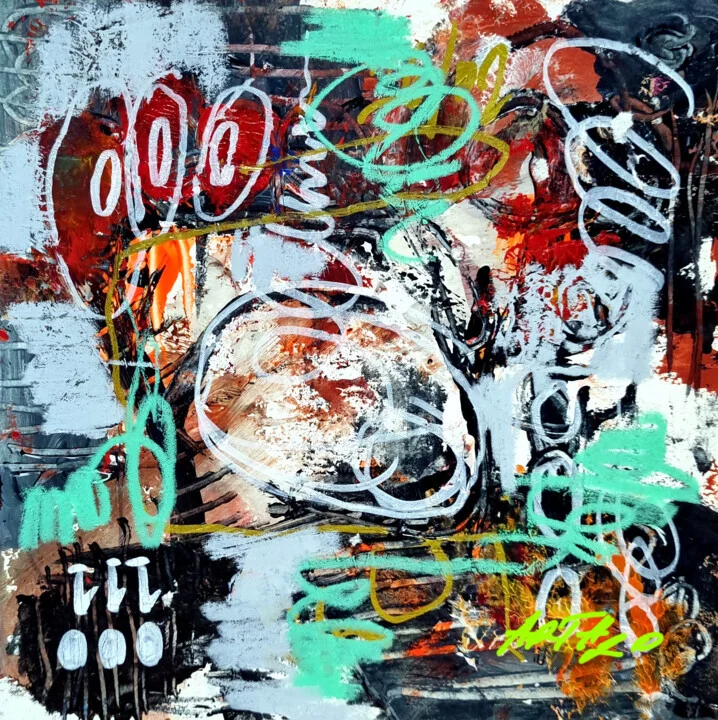 Click to view in high resolution Dynamic Cerulean and Crimson Abstract