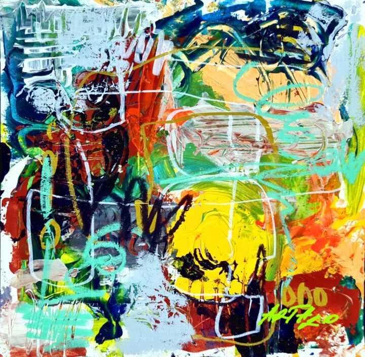 Vivid Yellow and Green Abstract on Paper