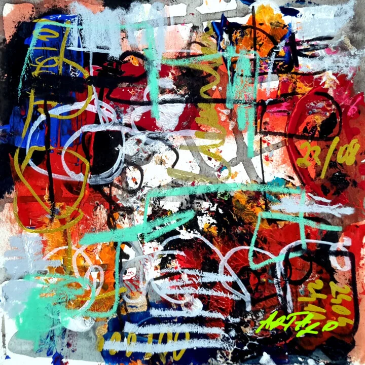 Click to view in high resolution Crimson and Azure Abstract Painting