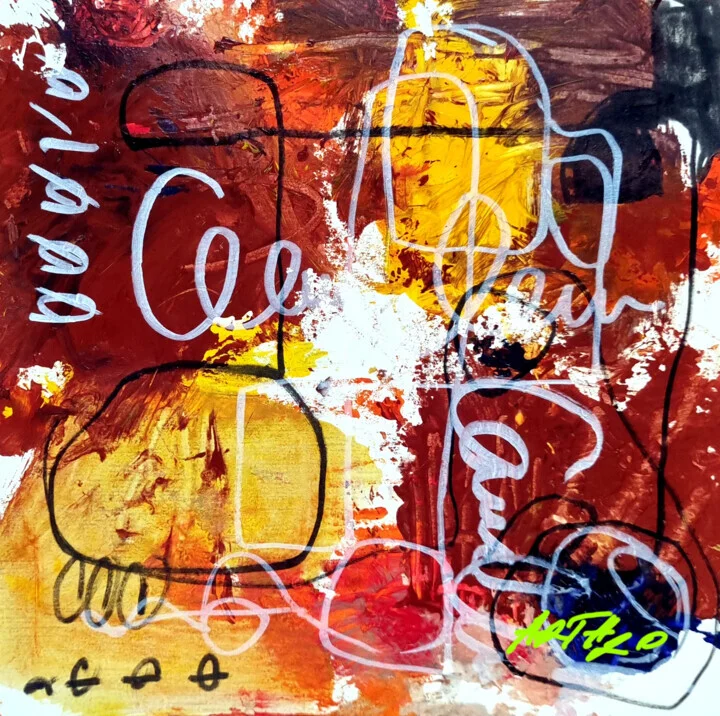 Click to view in high resolution Crimson and Yellow Abstract on Paper