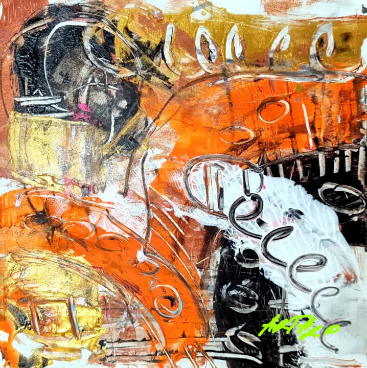 Orange and Gold Abstract Acrylic on Paper