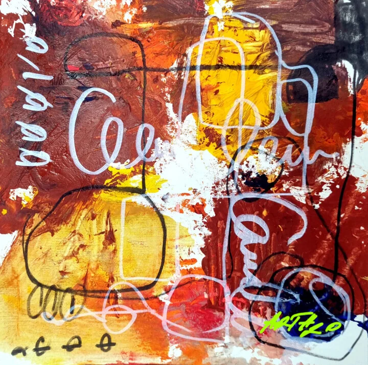 Ochre and Red Abstract Shapes on Paper