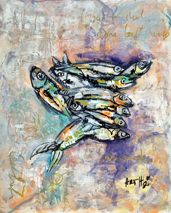 Vivid Acrylic Fish in Greens and Blues