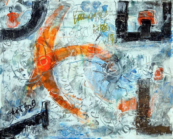 Burnt Orange Swirls on Linen Canvas