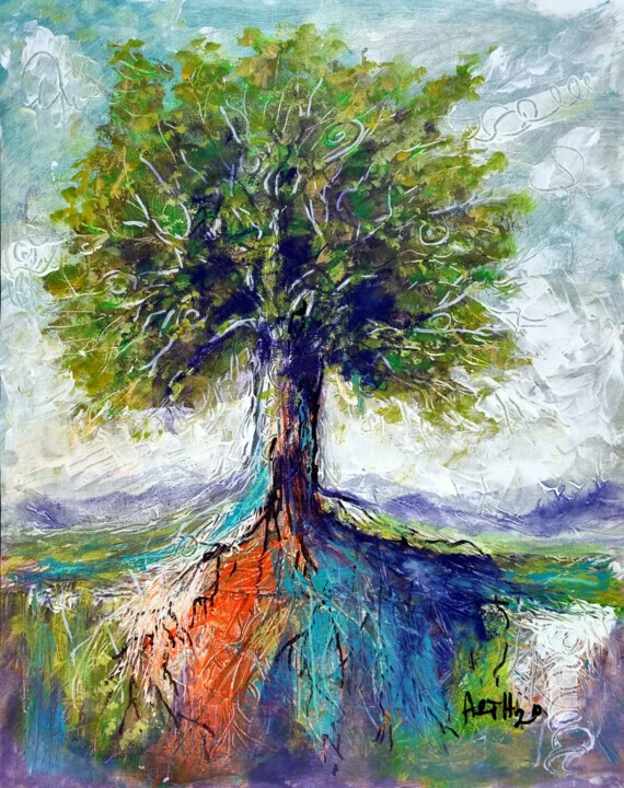 Vibrant Green Tree of Life in Acrylic