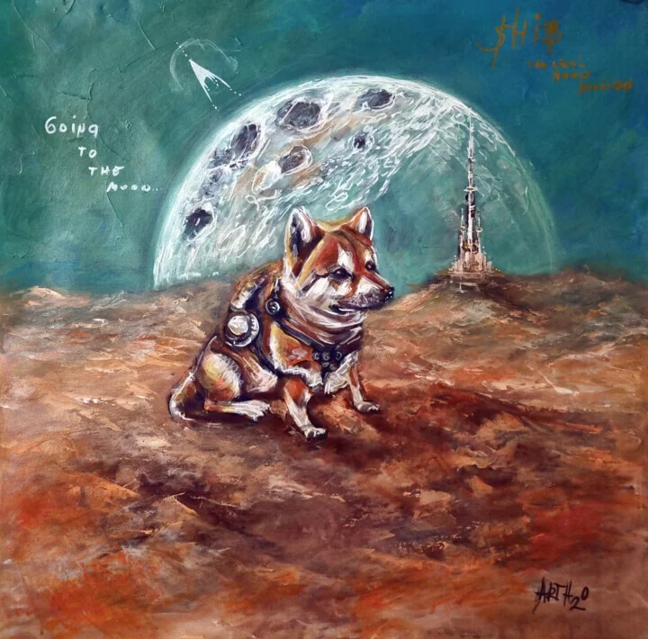 Burnt Sienna Shiba Against Cosmic Green