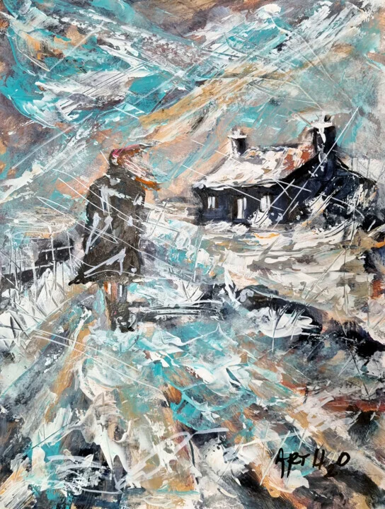 Teal and Earthy Brown Acrylic Landscape