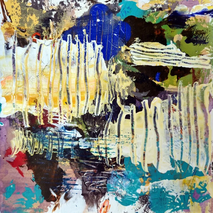 Click to view in high resolution Bright Yellow Acrylic Abstract on Paper