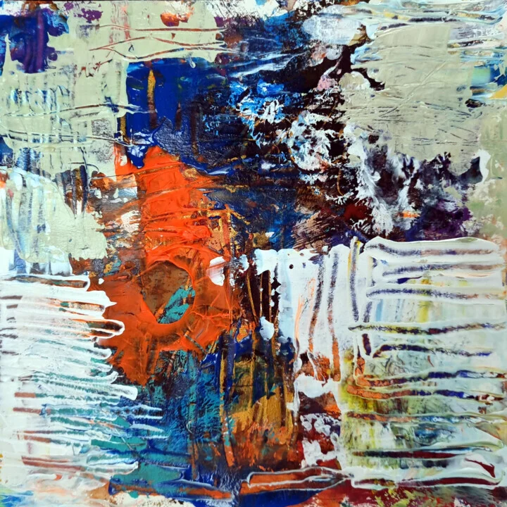 Click to view in high resolution Burnt Orange and Deep Blue Abstract on Paper