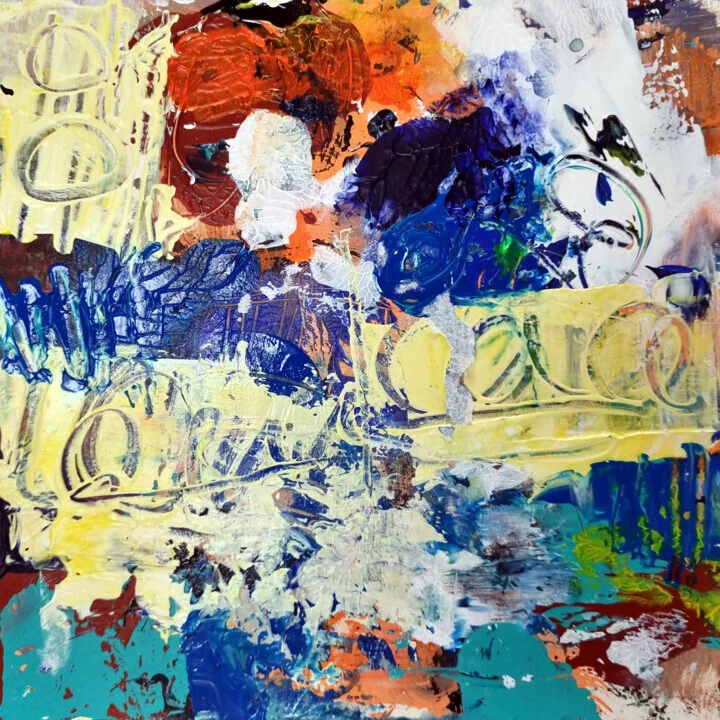 Bright Yellow and Blue Abstract on Paper