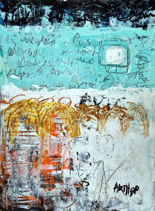 Turquoise and Gold Acrylic on Paper