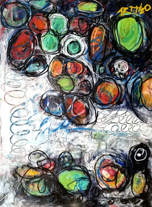 Emerald and Crimson Swirls on Paper