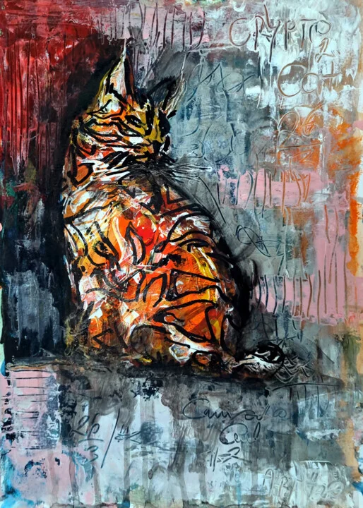 Burnt Orange Cat in Abstract Acrylic