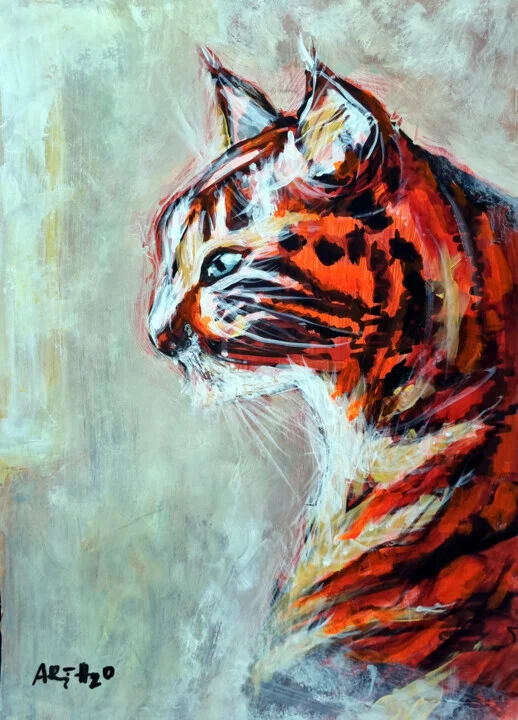 Burnt Orange Cat Portrait in Acrylic