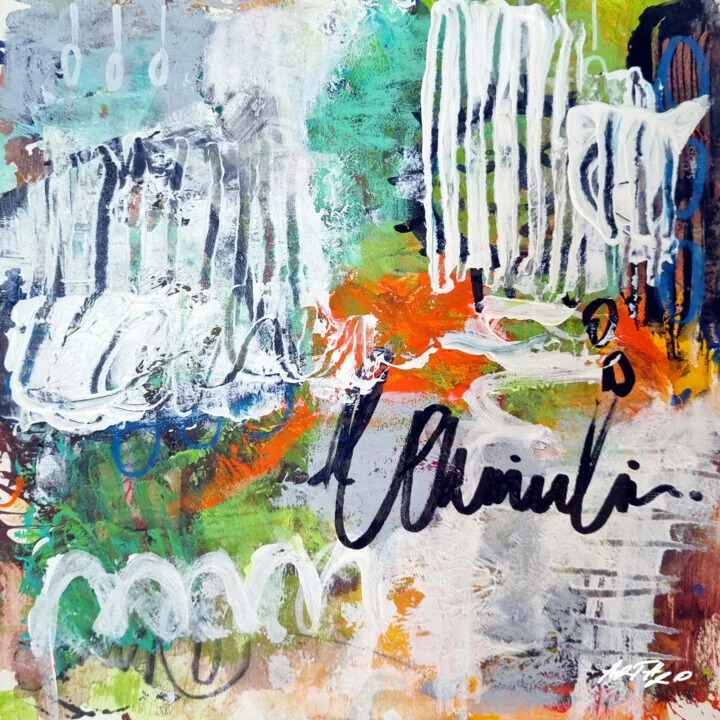 Click to view in high resolution Vibrant Orange and Green Acrylic on Paper