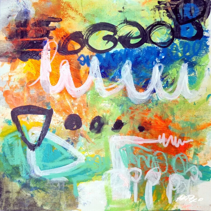 Teal and Orange Abstract on Paper