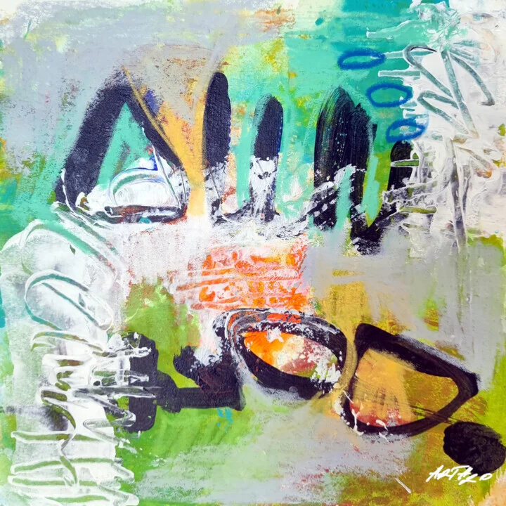 Turquoise and Burnt Sienna Abstract on Paper