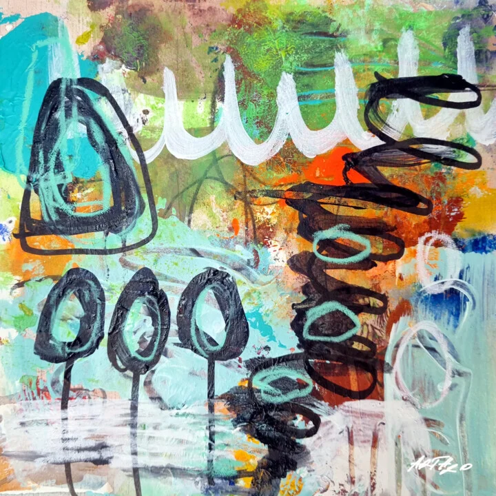 Teal and Orange Whimsical Shapes on Paper