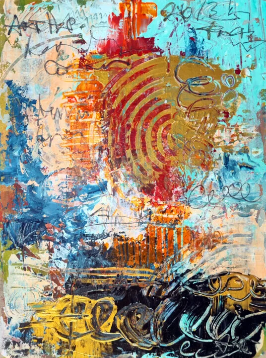 Click to view in high resolution Turquoise Swirls with Gold on Paper