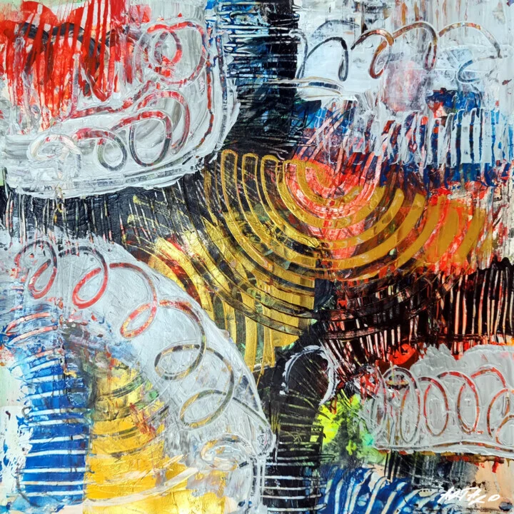 Click to view in high resolution Crimson and Sunny Yellow Abstract on Paper