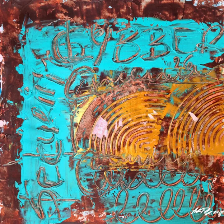 Turquoise and Copper Abstract on Paper