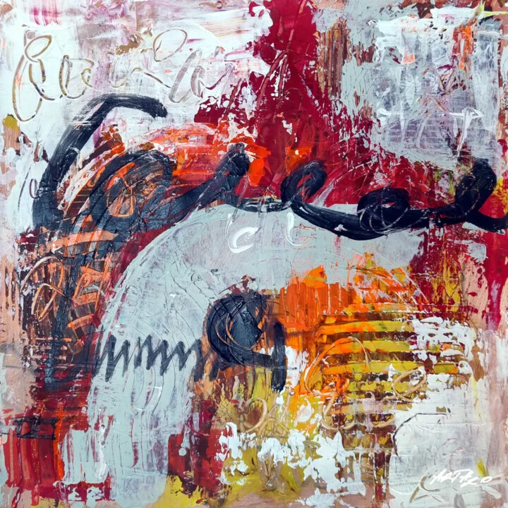 Crimson and Gold Acrylic Abstract