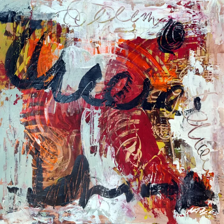 Burnt Orange and Black Abstract on Paper