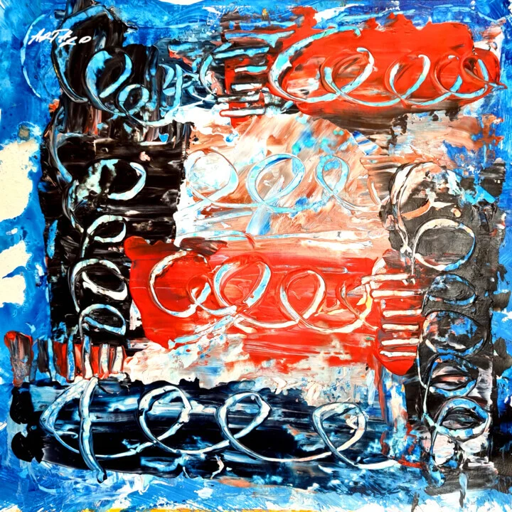 Vivid Crimson and Navy Abstract on Paper