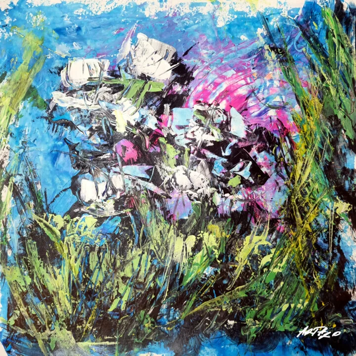 Cyan and Magenta Abstract on Paper