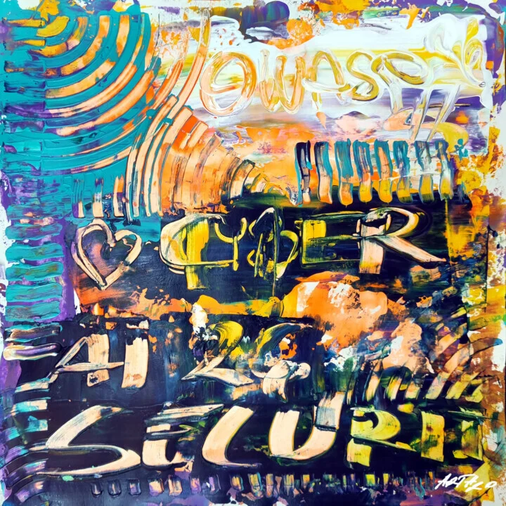 Cyan and Orange Urban Acrylic on Paper