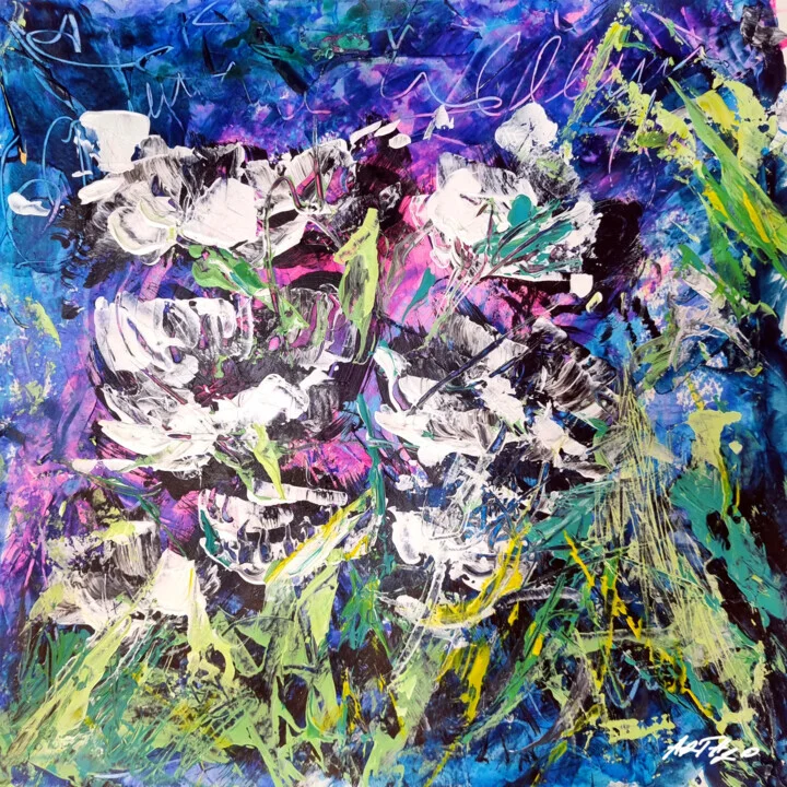 Violet and Deep Blue Floral on Paper