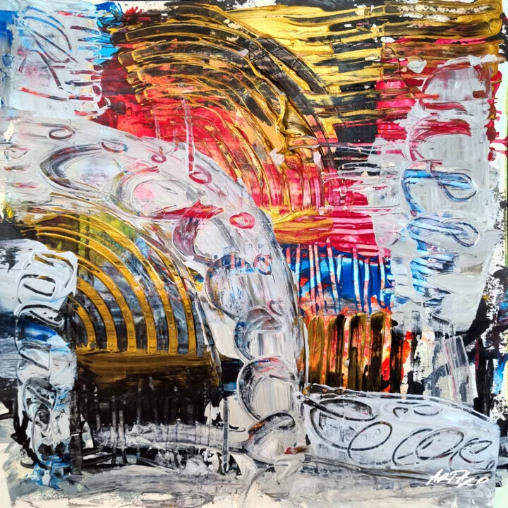 Crimson and Yellow Swirls on Paper