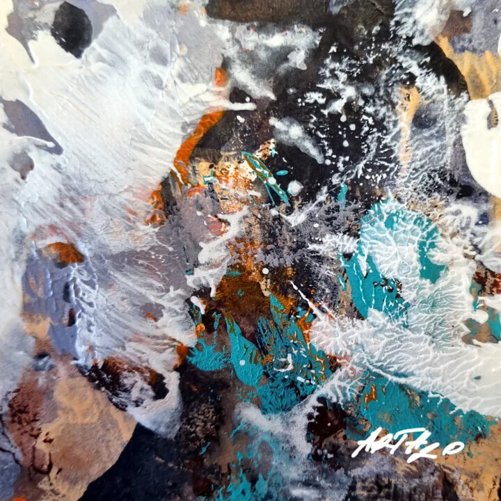 Teal and Ochre Abstract on Paper