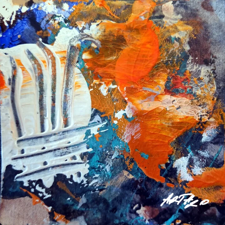 Burnt Orange and Deep Blue Acrylic on Paper