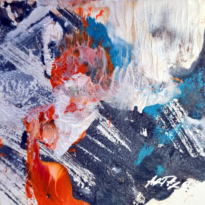 Cobalt and Fiery Orange Abstract on Paper