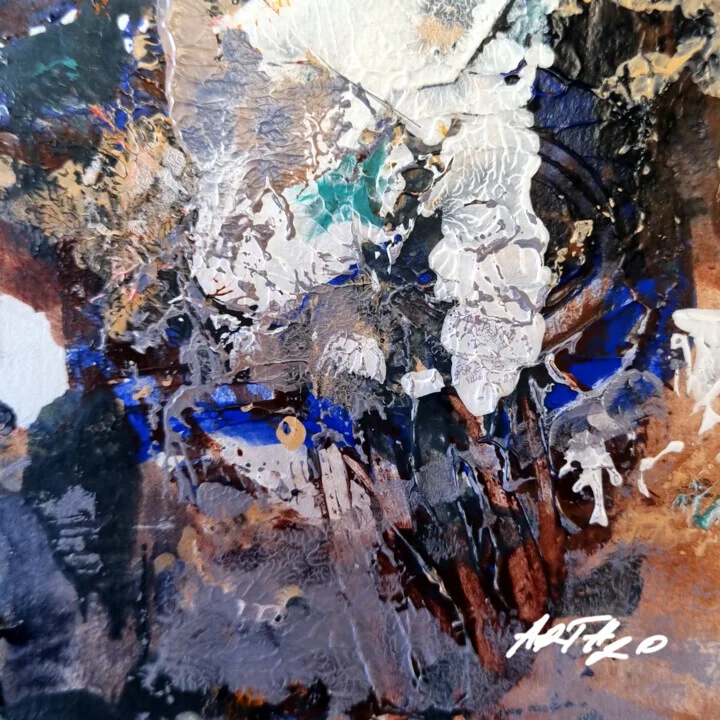 Cerulean and Brown Organic Forms on Paper