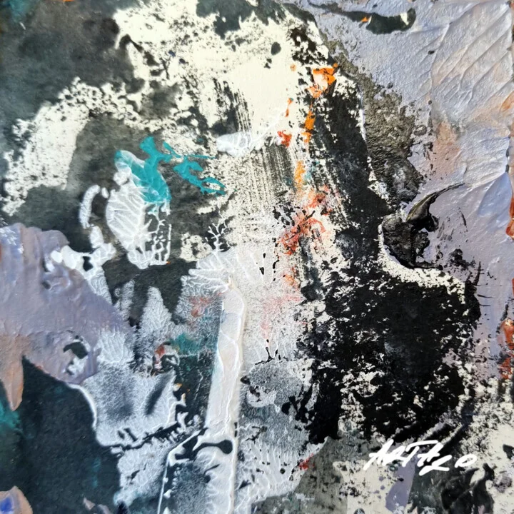 Turquoise and Black Layers on Paper