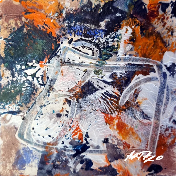 Burnt Orange and Indigo Abstract on Paper