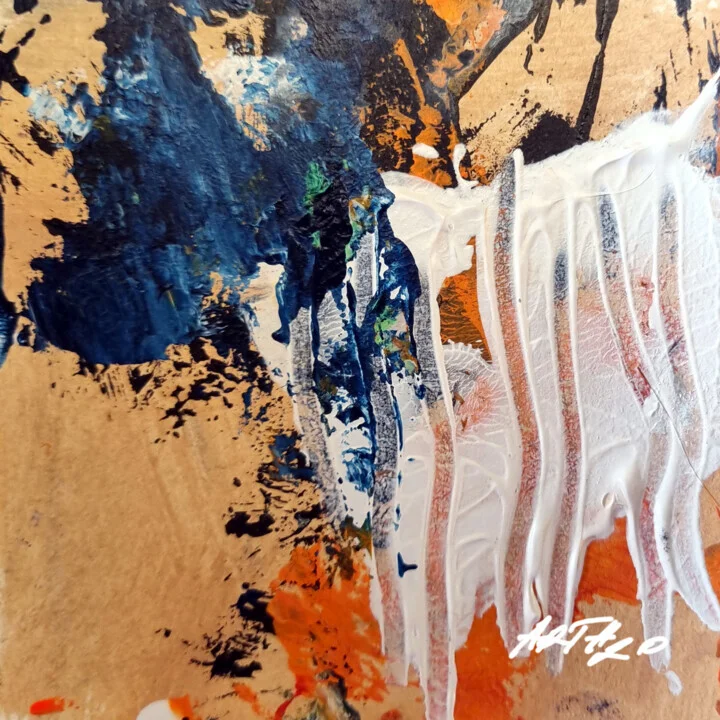 Navy and White Acrylic Abstract on Paper