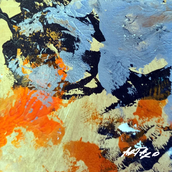 Burnt Orange and Black Abstract on Paper