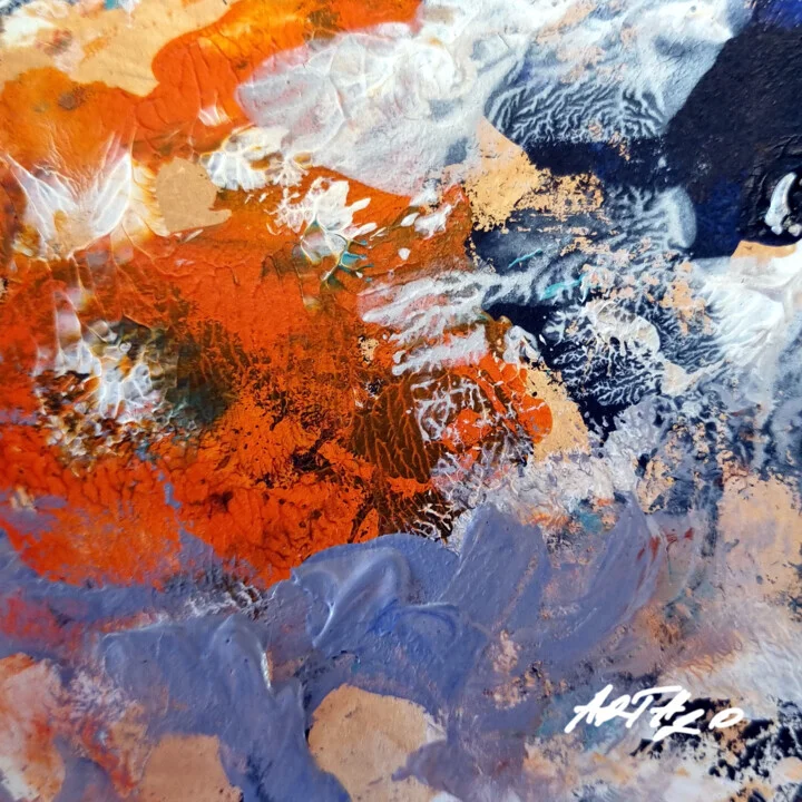 Click to view in high resolution Burnt Orange and Blue Acrylic on Paper