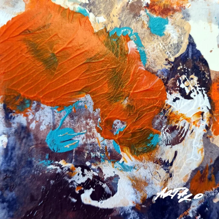 Burnt Orange and Turquoise Acrylic Abstract