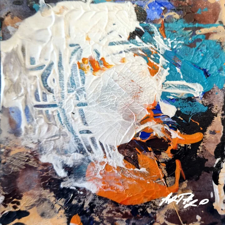 Vibrant Orange and Teal Abstract on Paper