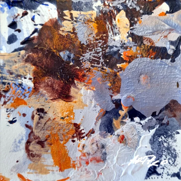 Burnt Orange and Gray Abstract on Paper