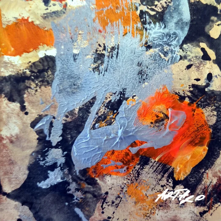 Burnt Orange and Black Abstract on Paper
