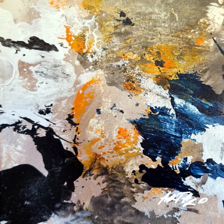 Burnt Orange and Deep Blue Abstract on Paper