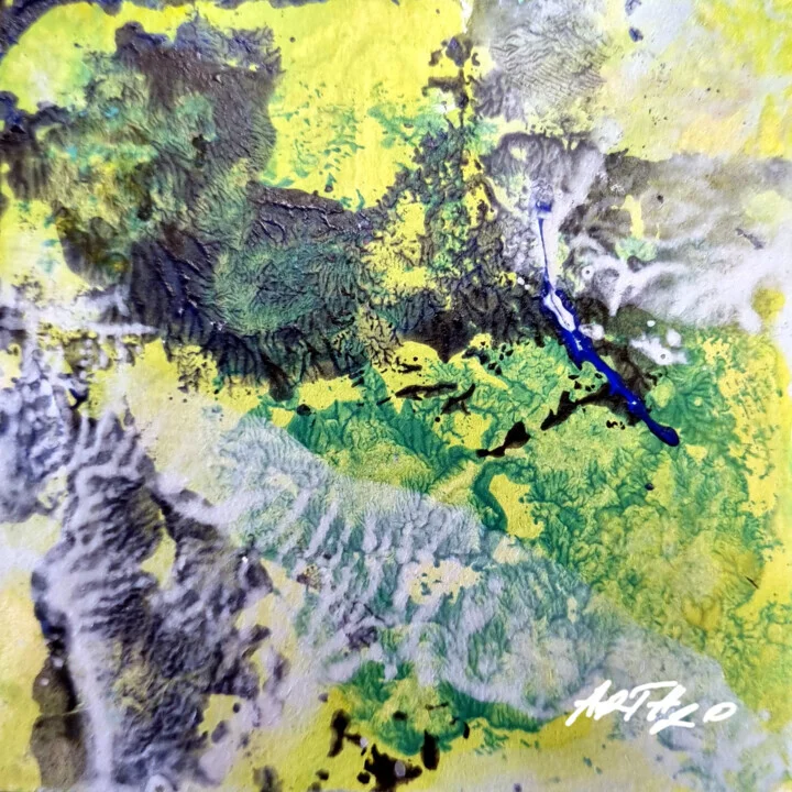 Lime Green and Yellow Abstract on Paper