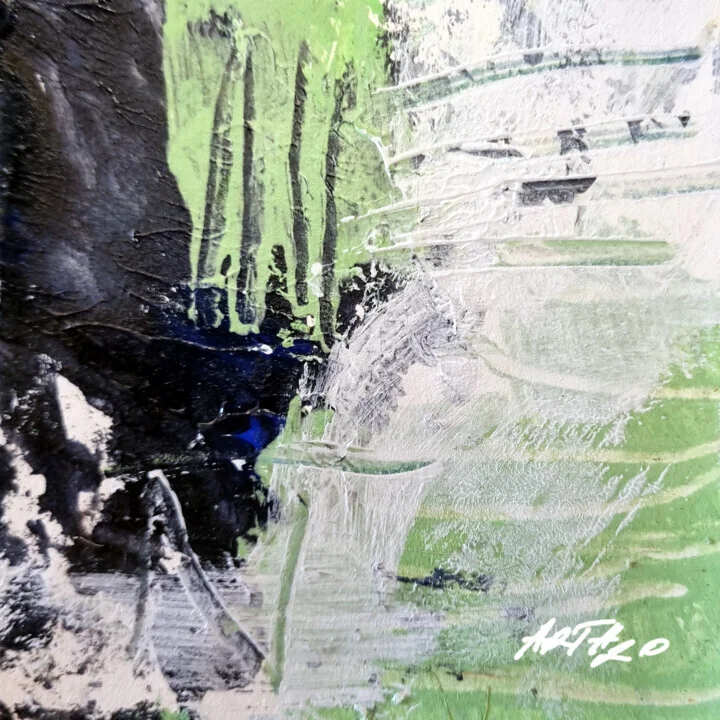 Emerald and Black Abstract on Paper