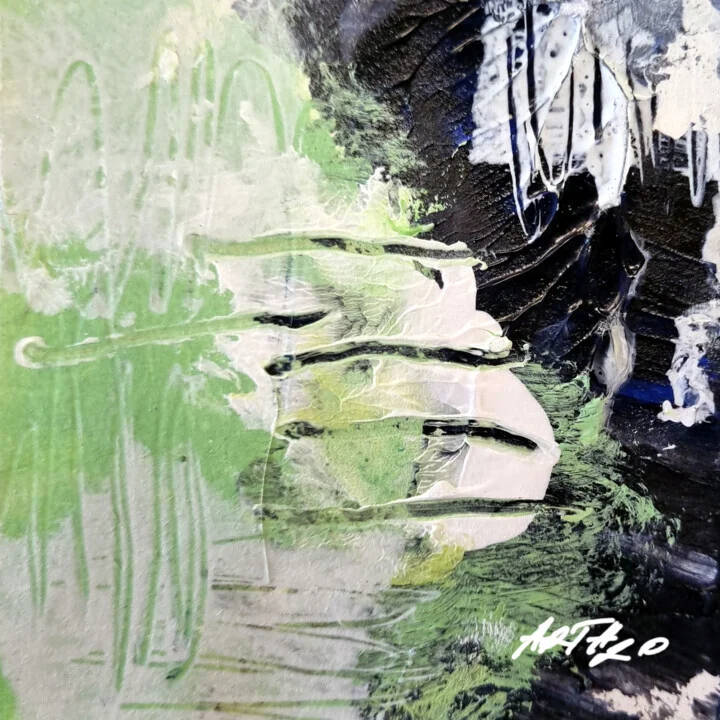 Lime Green and Black Abstract on Paper