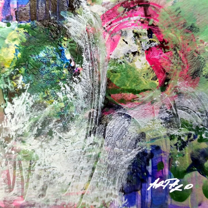 Green and Pink Ink Explosion on Paper